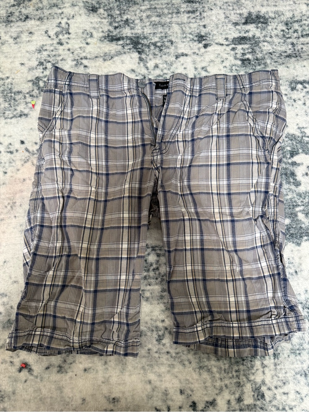 Calvin Klein Jeans Plaid Cargo Shorts in Gray and Blue